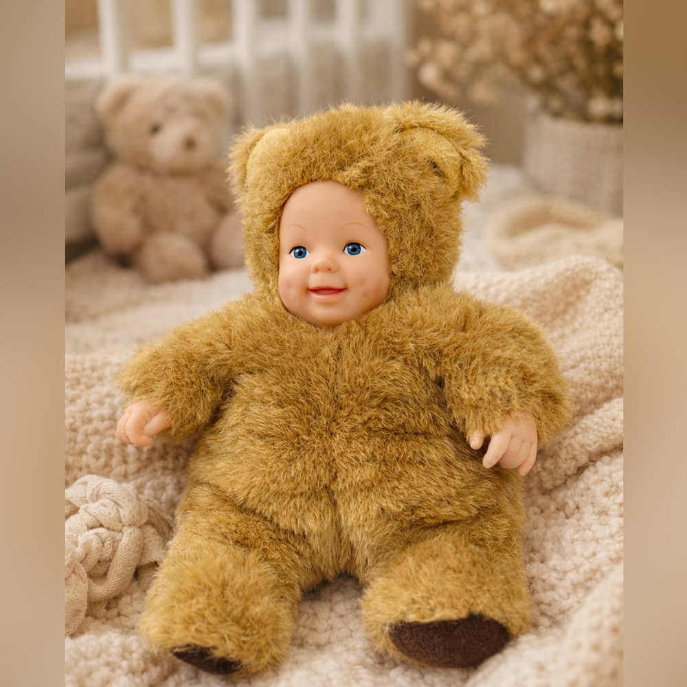 Vintage Anne Geddes Baby Doll Bear Costume Plush Unimax Toys 1990s